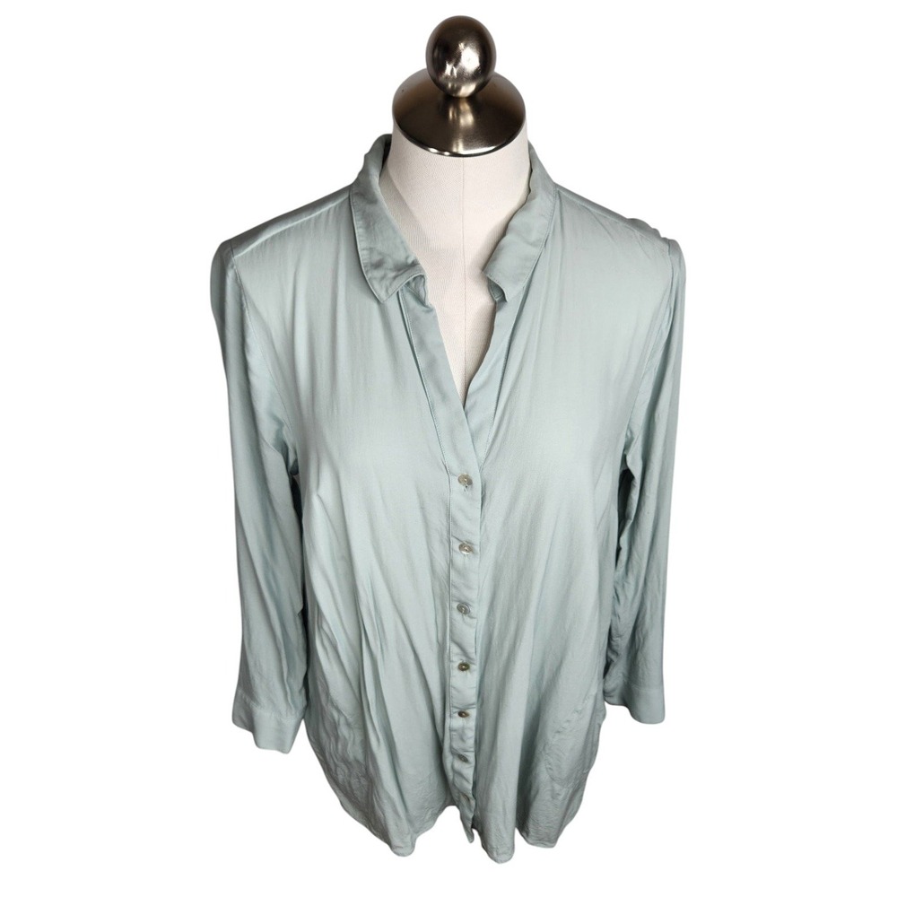 J. Jill Button Up Blouse Women Large Petite Light Green Rayon Long Sleeve Tunic